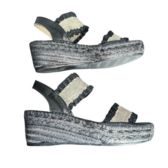 Juncal Aguirre Black Mica Natural Espadrille Wedge Sandals SZ 40 Made in Spain - Picture 9 of 11
